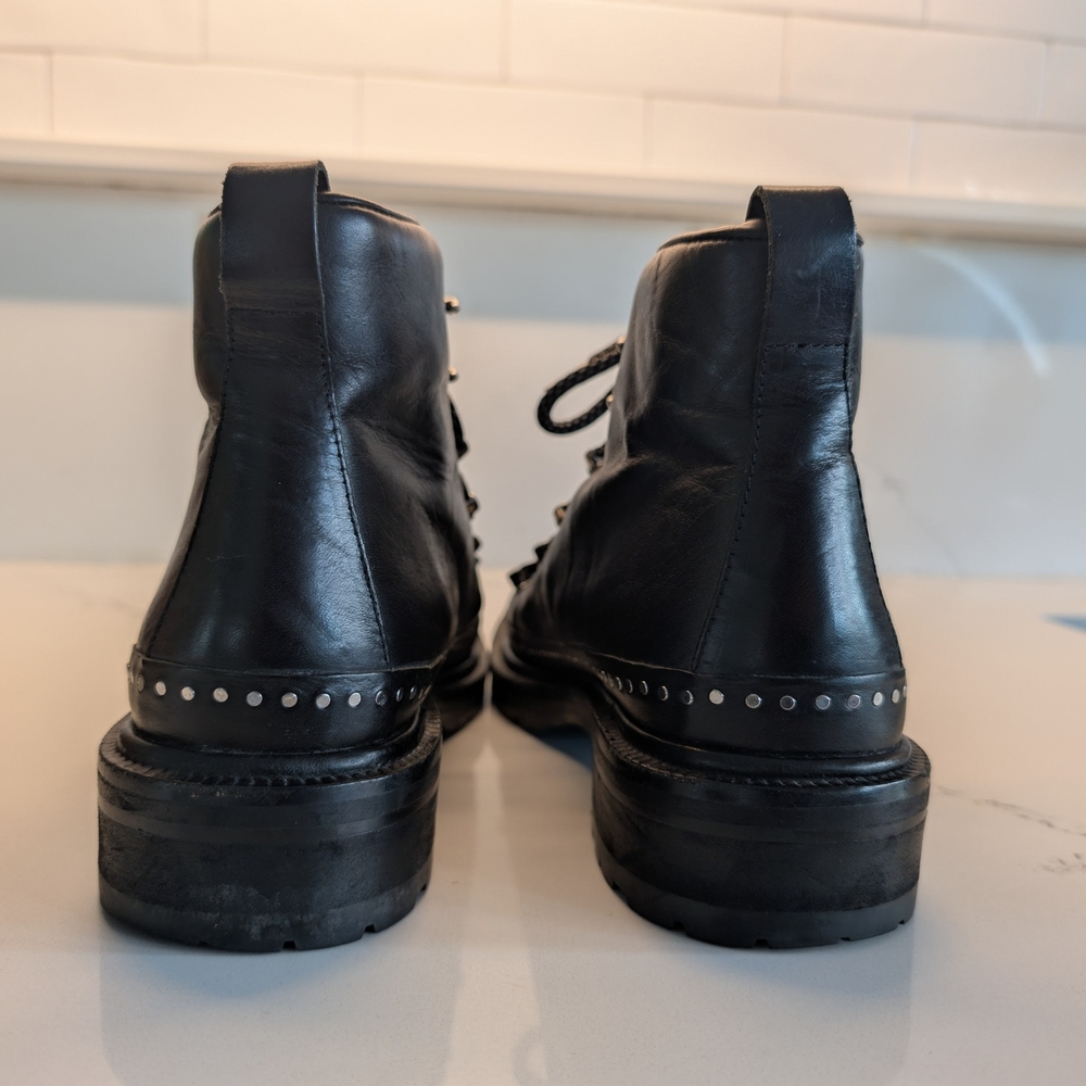 rag & bone Black Leather Lug-Sole Combat Boots with Stud Trim - Picture 2 of 8
